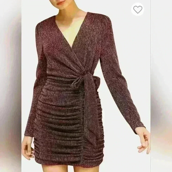 Adelyn  Rae | Pink Metallic Wrap-Front Mini Dress, Size L - Picture 3 of 5